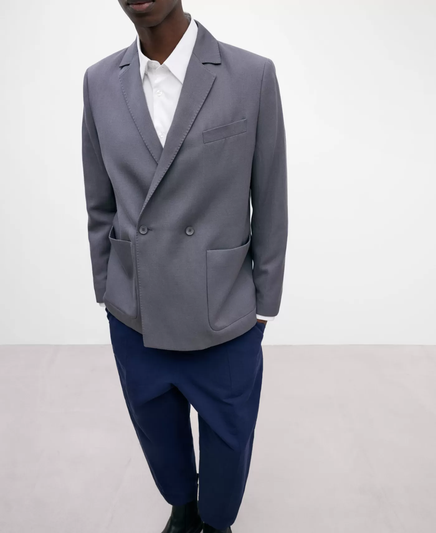 Hombre Adolfo Dominguez Blazer Oversize Gris En Lyocell Y Lino