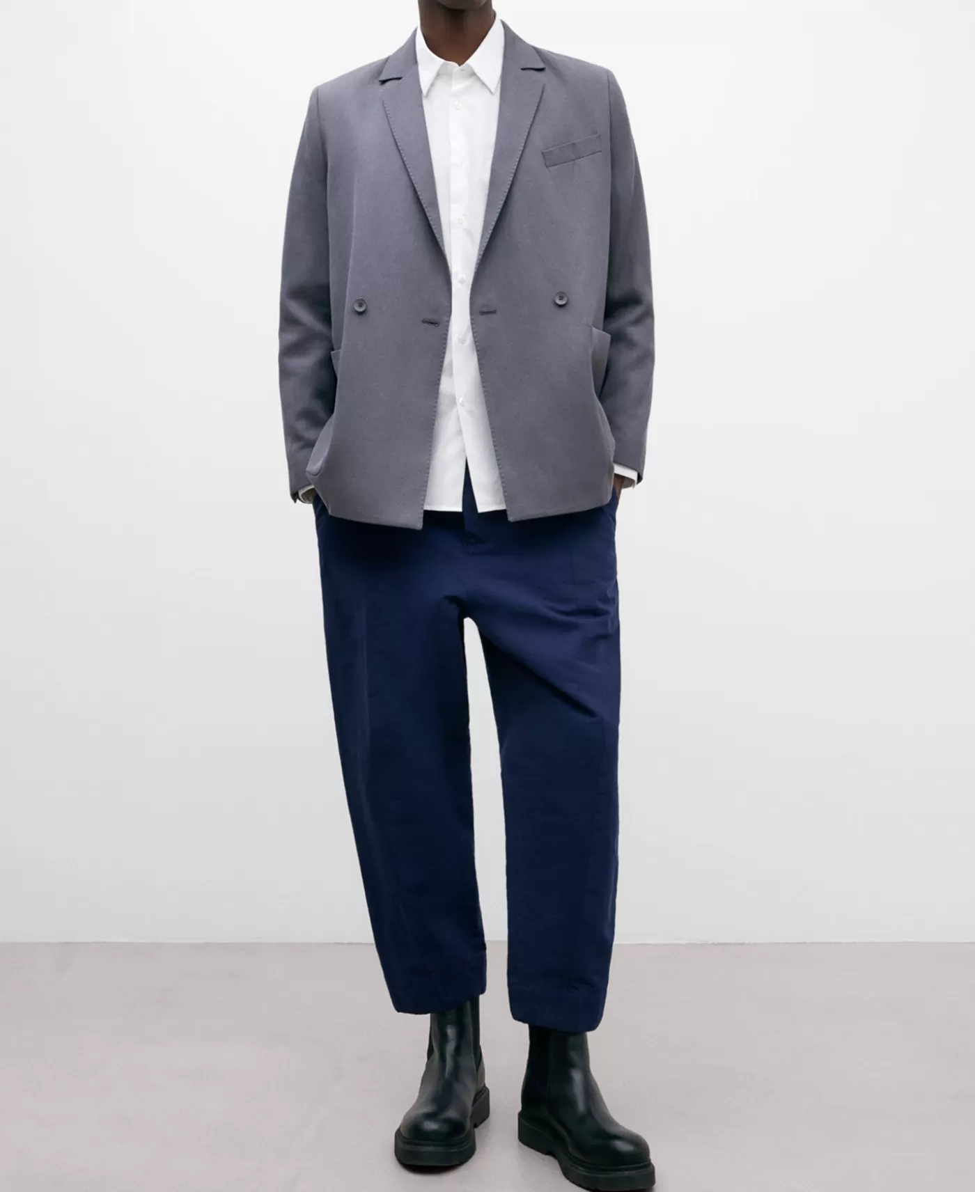 Hombre Adolfo Dominguez Blazer Oversize Gris En Lyocell Y Lino