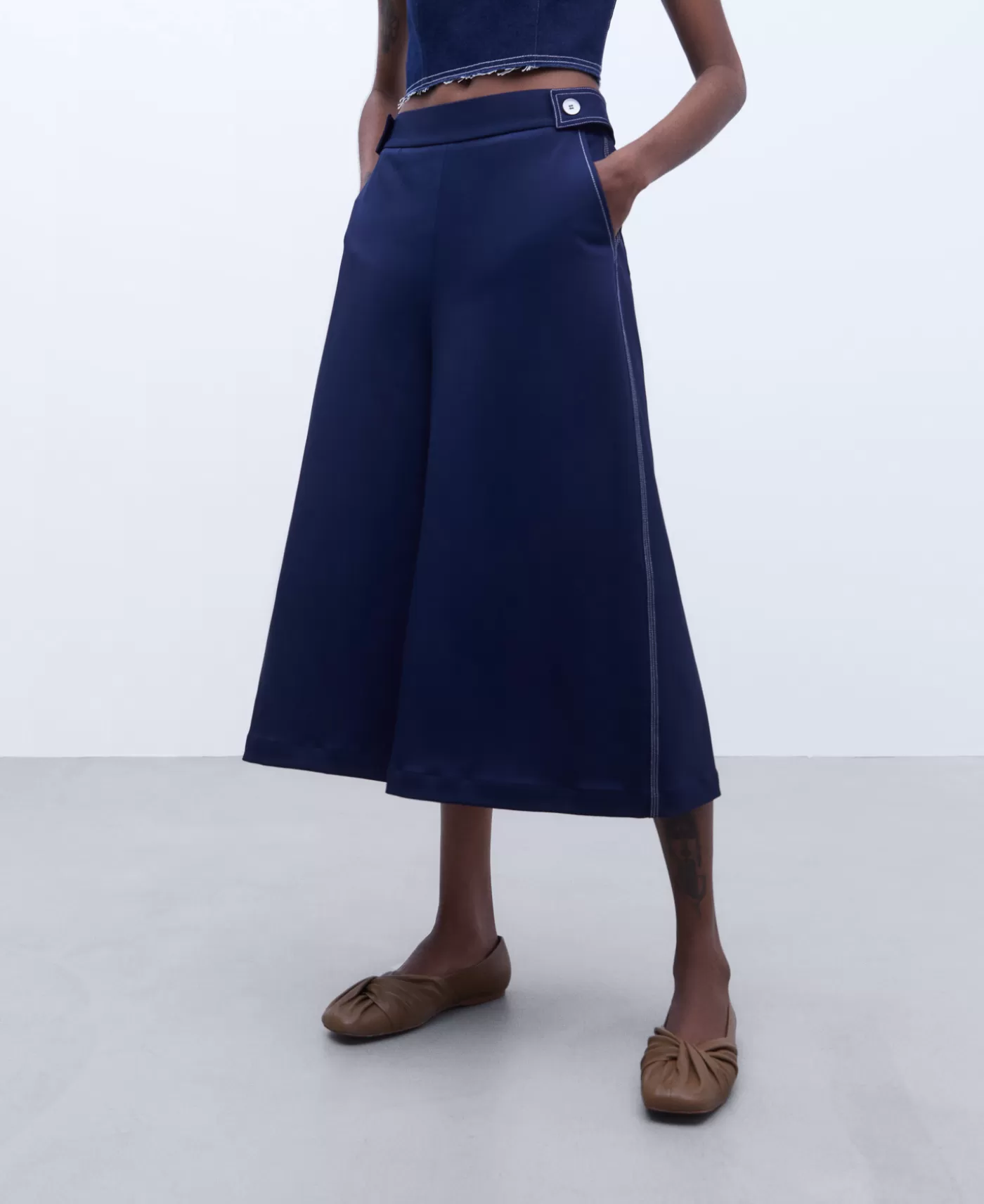 Mujer Adolfo Dominguez Pantalon Culotte De Corte Ancho