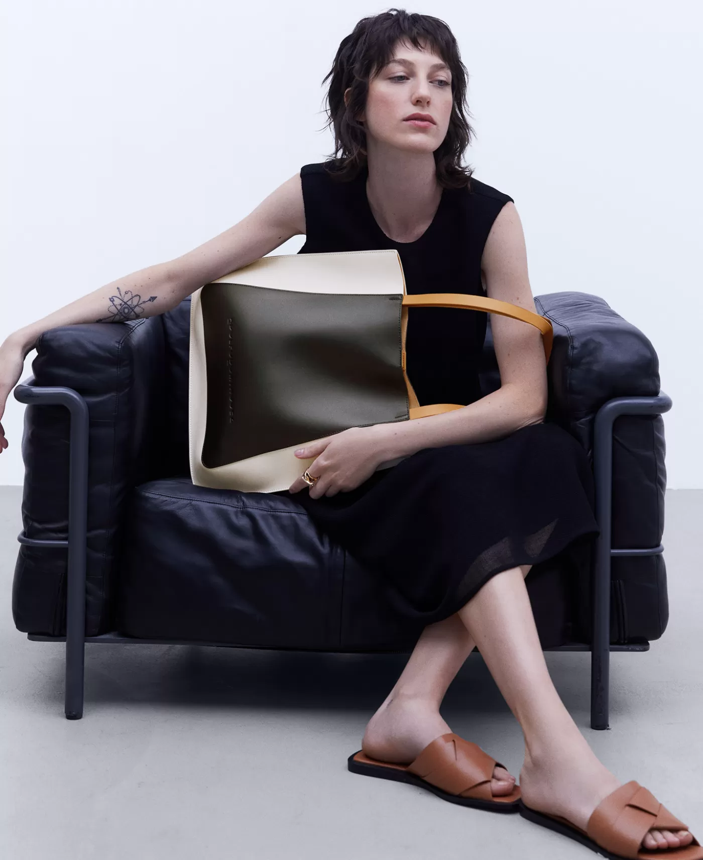 Mujer Adolfo Dominguez Shopper Tricolor En Piel Vaqueta