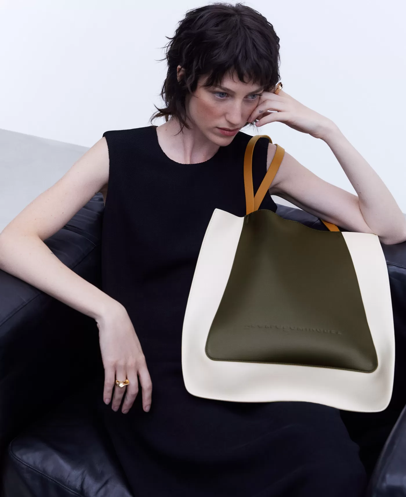 Mujer Adolfo Dominguez Shopper Tricolor En Piel Vaqueta